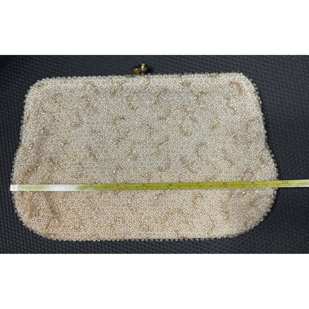 Vintage 1950-60s Lumiered Corde Beaded Hand Bag/Purse/Clutch Ivory/cream & Gold - Picture 13 of 14